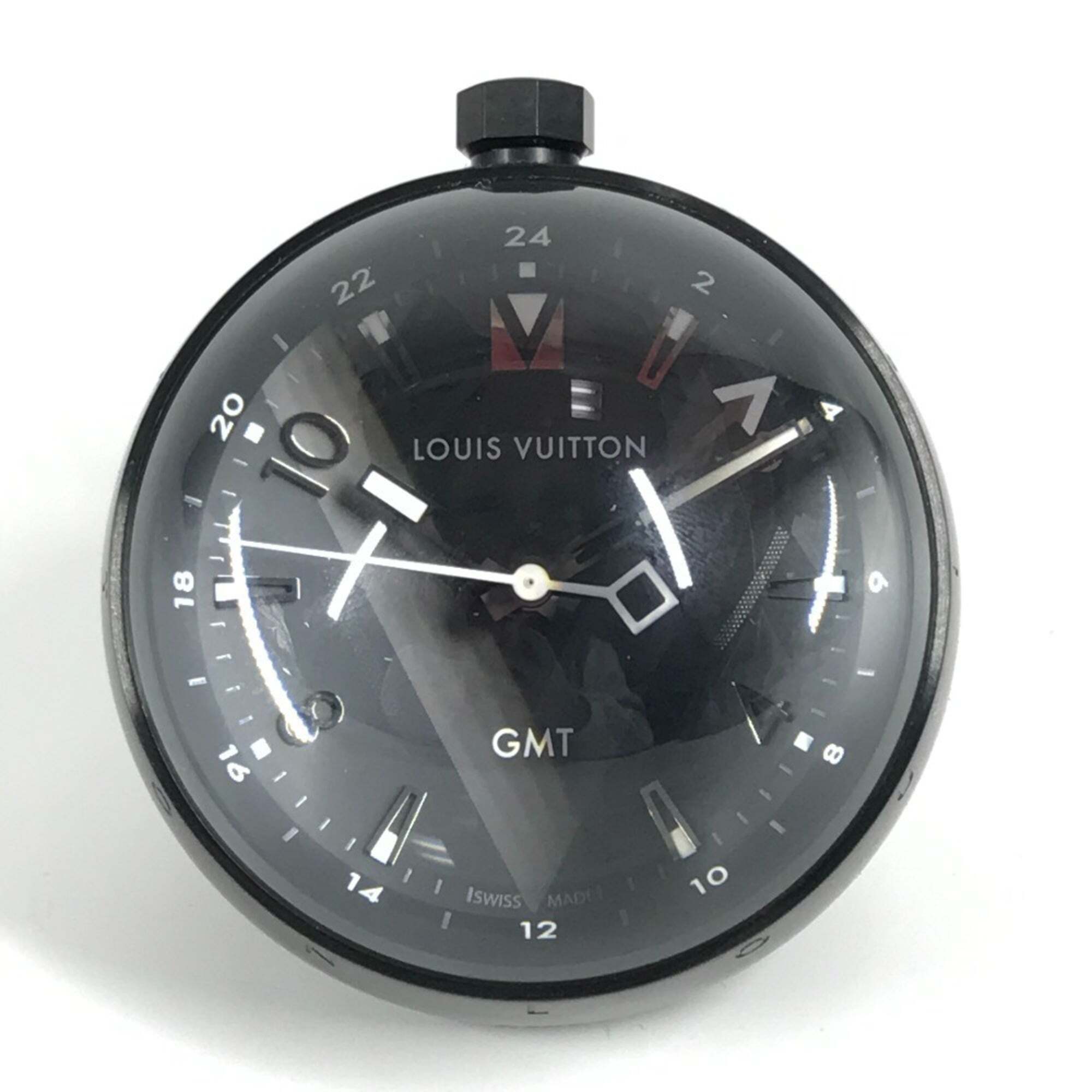 Louis Vuitton Q1q000 Tambour Gmt Table Clock Stainless Steel Rubber Black